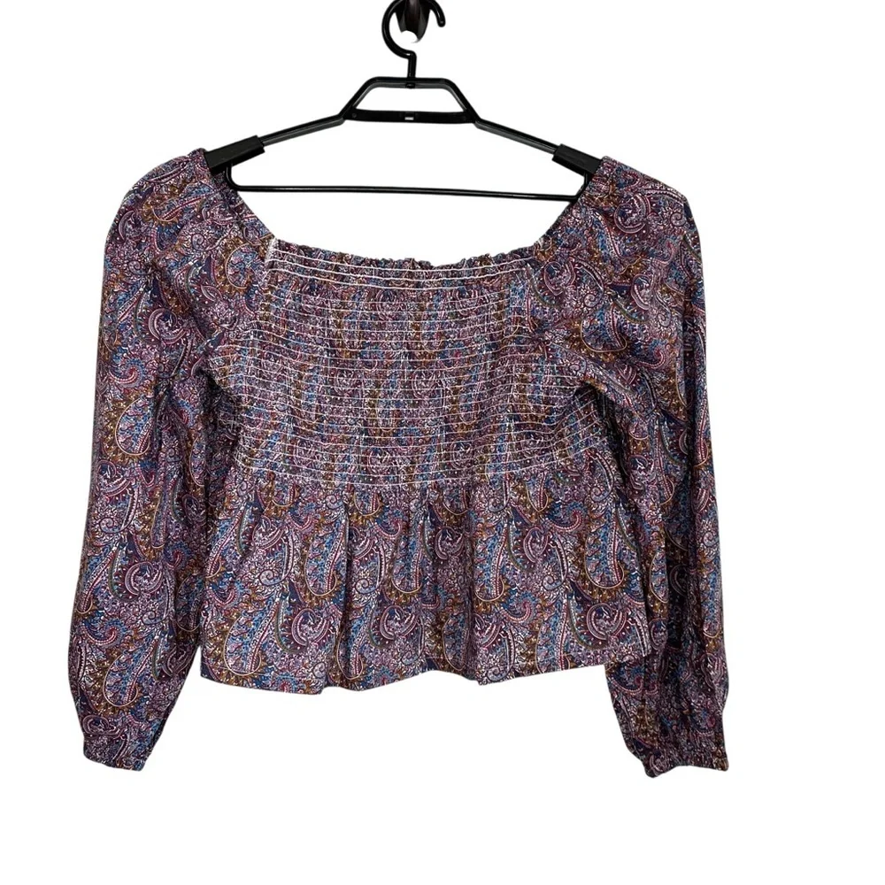 J. Crew Liberty Fabric Puff-sleeve smocked Top Tropical Prince Print Size 2X